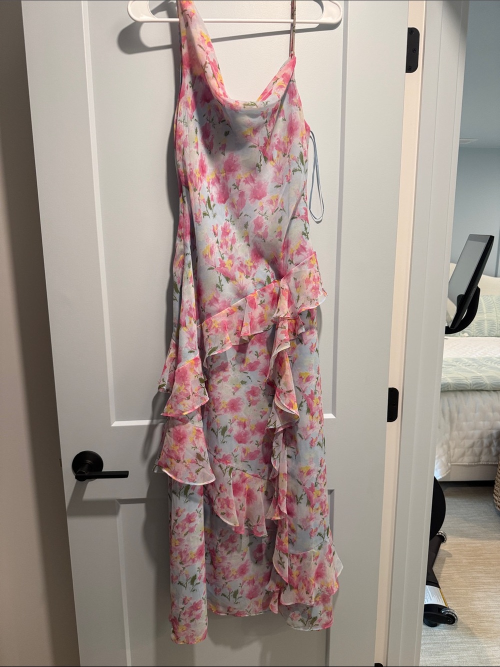 Astr Floral Ruffle Halter Dress - Pink & White, M